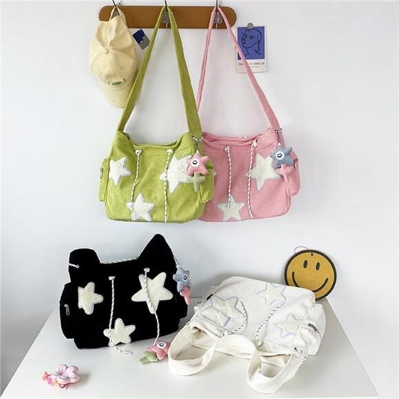 Womens Corduroy Crossbody Bag Tote Shoulder Bag Messenger Y2K Hobo Cute Purse - Picture 2 of 7